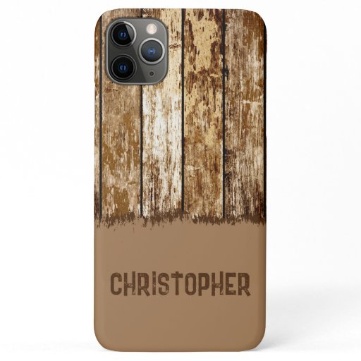 Rustic faux wood add name brown iPhone 11 pro max case