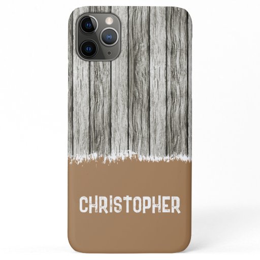 Rustic faux wood add name grey and brown iPhone 11 pro max case