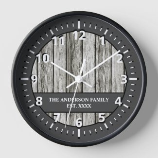 Rustic faux wood family name grey white