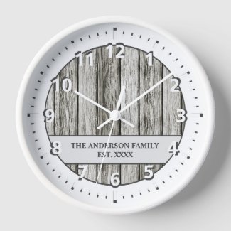 Rustic faux wood family name white grey
