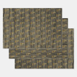 [ Thumbnail: Rustic Faux Wood Grain, Elegant Faux Gold "17th" Wrapping Paper Sheets ]