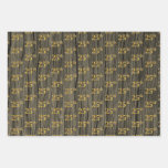 [ Thumbnail: Rustic Faux Wood Grain, Elegant Faux Gold "25th" Wrapping Paper Sheets ]