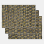 [ Thumbnail: Rustic Faux Wood Grain, Elegant Faux Gold "56th" Wrapping Paper Sheets ]