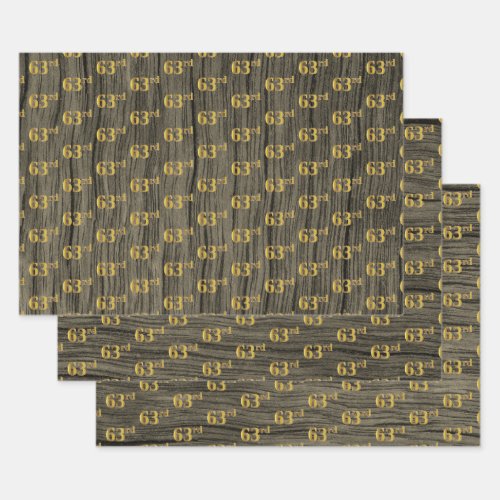 Rustic Faux Wood Grain Elegant Faux Gold 63rd Wrapping Paper Sheets