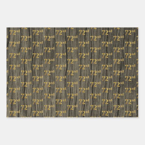 Rustic Faux Wood Grain Elegant Faux Gold 72nd Wrapping Paper Sheets