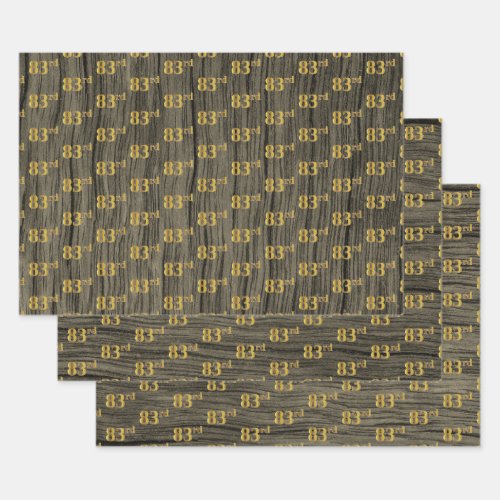 Rustic Faux Wood Grain Elegant Faux Gold 83rd Wrapping Paper Sheets