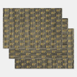 [ Thumbnail: Rustic Faux Wood Grain, Elegant Faux Gold "85th" Wrapping Paper Sheets ]