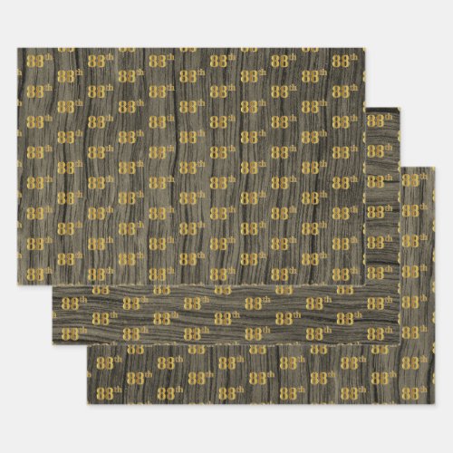 Rustic Faux Wood Grain Elegant Faux Gold 88th Wrapping Paper Sheets