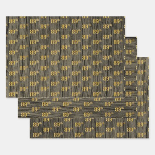 Rustic Faux Wood Grain Elegant Faux Gold 89th Wrapping Paper Sheets