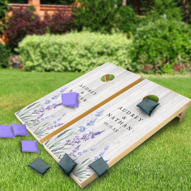 Rustic Faux Wood Lavender Wedding Cornhole Set (Rustic Faux Wood Lavender Wedding Cornhole Set)