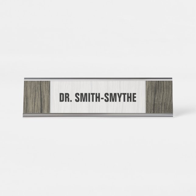 Rustic, Faux Wood Look Pattern + Custom Name Desk Name Plate (Front)