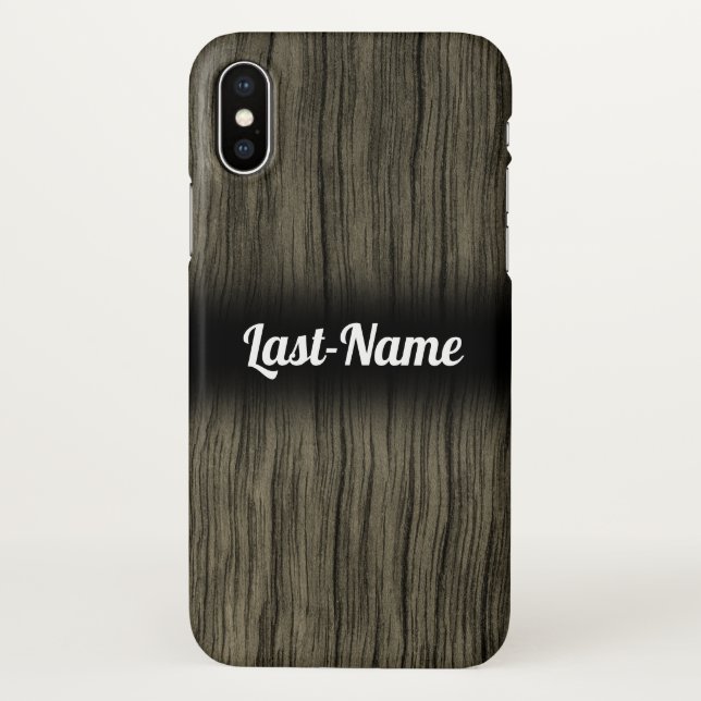 Rustic Faux Wood Look Pattern w/ Custom Name iPhone Case (Back)