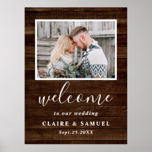 Rustic Faux Wood Photo Wedding Welcome Sign