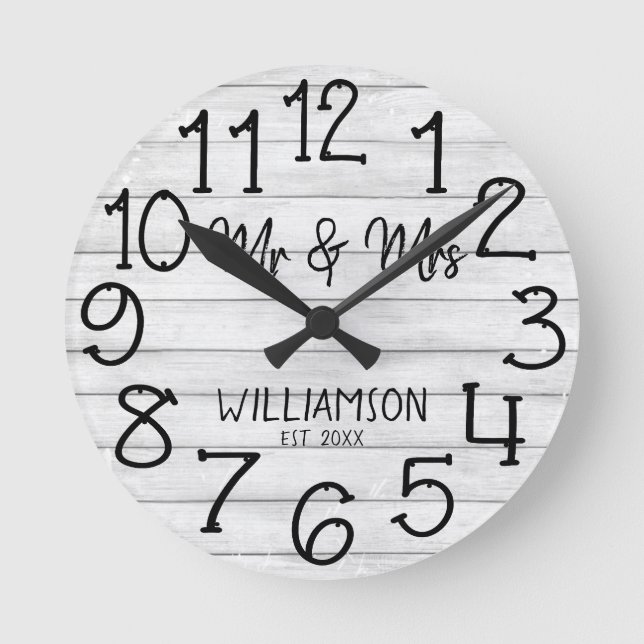 Rustic Faux Wood Planking Personalized Name  Round Clock (Front)