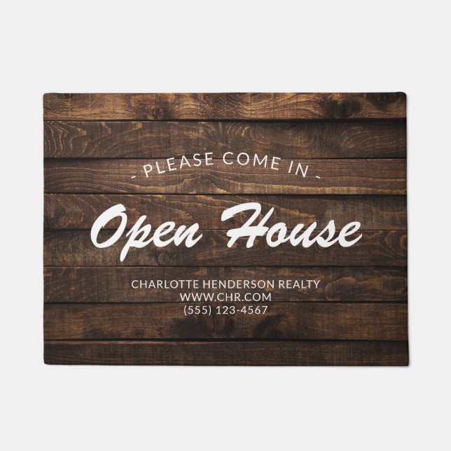 Rustic Faux Wood Real Estate Open House Doormat (Front)