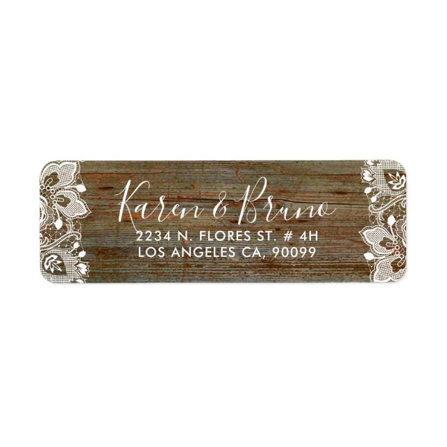 Rustic Faux Wood & White Floral Lace Label (Front)