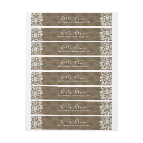 Rustic Faux Wood  White Vintage Lace Wrap Around Address Label