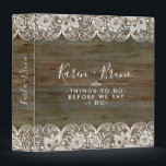 Rustic Faux Wood & White Wedding Lace Binder<br><div class="desc">Elegant white vintage wedding lace over rustic wood background,  customizable wedding template.</div>