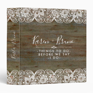 Rustic Faux Wood & White Wedding Lace Binder