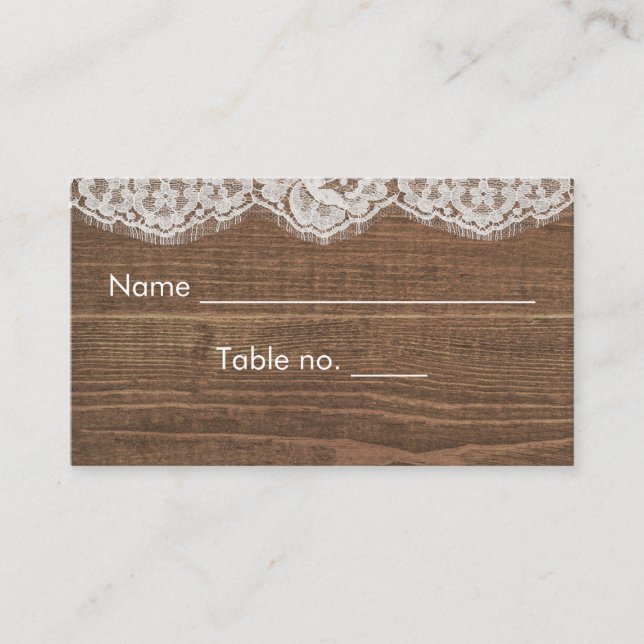 Rustic Faux Wood with Lace Place Card (Front)