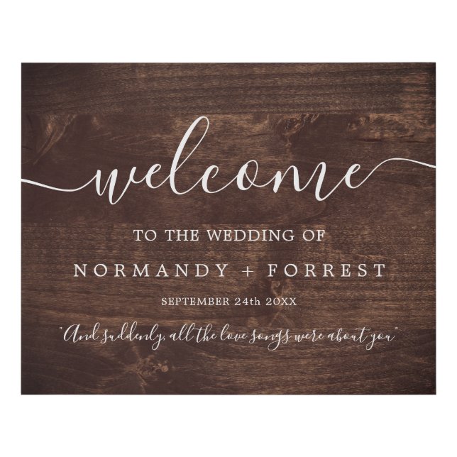 Rustic Faux Wooden Wedding Welcome Canvas Print (Front)