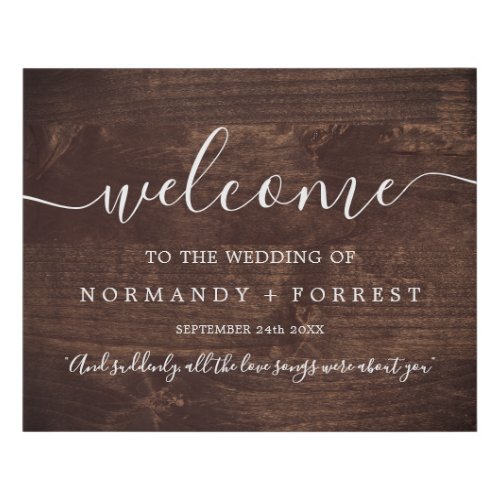 Rustic Faux Wooden Wedding Welcome Faux Canvas Print