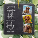 Rustic Favorite Hello Dog Photo 3 Pet Memorial Ceramic Ornament<br><div class="desc">Celebrate your best friend with a custom pet memorial ornament in a rustic gray slate design. This pet memorial and keepsake is the perfect gift for yourself, family or friends to honor those loved . We hope your dog photo ornament will bring you joy , peace , and happy memories...</div>