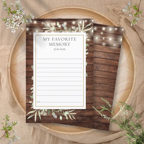 Rustic Favorite Memory Greenery Bridal Shower Card