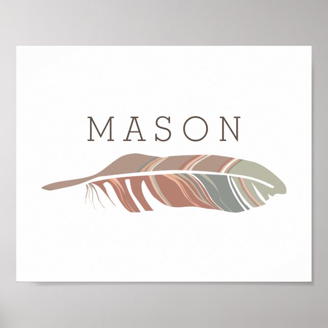 Rustic Feather | Blue Personalized Name Wall Art (Front)