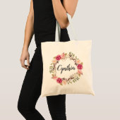 Rustic Feather Boho Floral Wreath Bridesmaid Tote Bag (Front (Product))