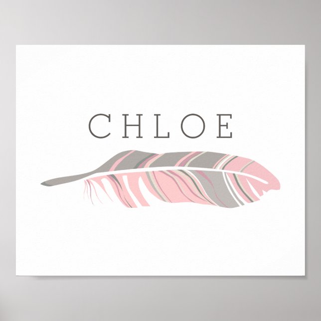 Rustic Feather | Pink Personalized Name Wall Art (Front)