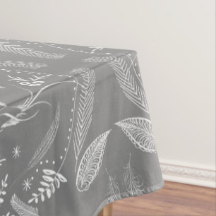 Rustic Feathers Love Birds Pattern Cottage Lodge Tablecloth