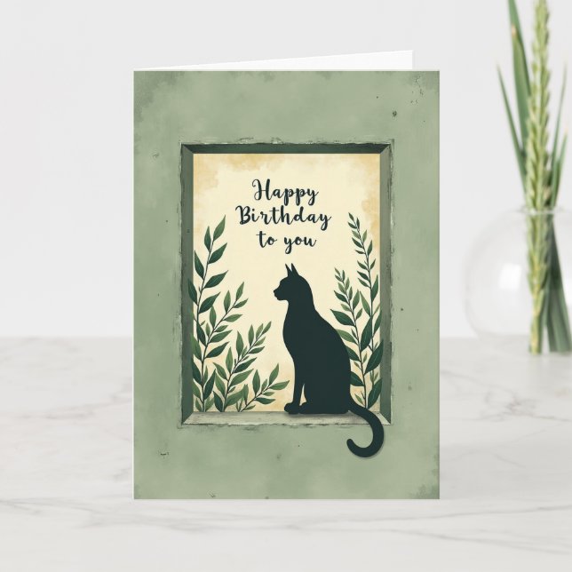 Rustic Feline Birthday Card (Front)