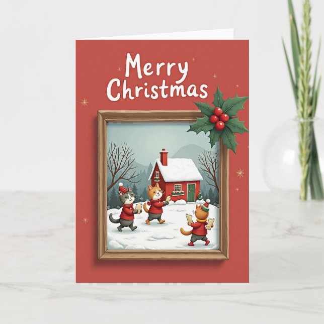 Rustic Feline Carol Card (Front)