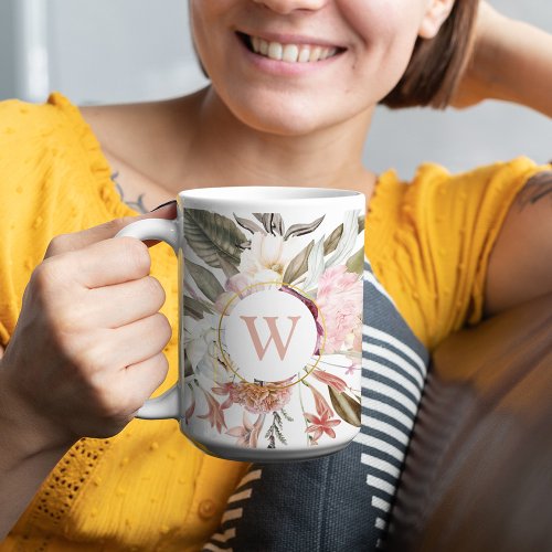 Rustic Feminine Floral Bouquet with Monogram Coffee Mug