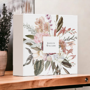 Rustic Feminine Floral Bouquet with Name 3 Ring Binder