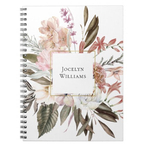 Rustic Feminine Floral Bouquet with Name Notebook