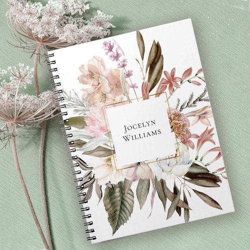 Rustic Feminine Floral Wildflowers with Name Notebook