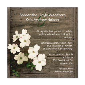 Rustic Fence & Dogwood Blooms Wedding Invitation