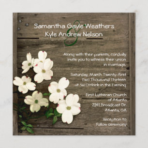 Rustic Fence & Dogwood Blooms Wedding Invitation