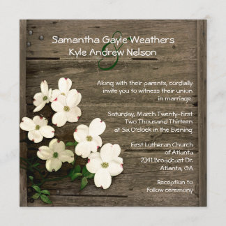 Rustic Fence & Dogwood Blooms Wedding Invitation