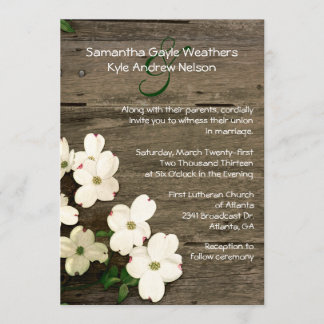 Rustic Fence & Dogwood Blooms Wedding Invitation 2