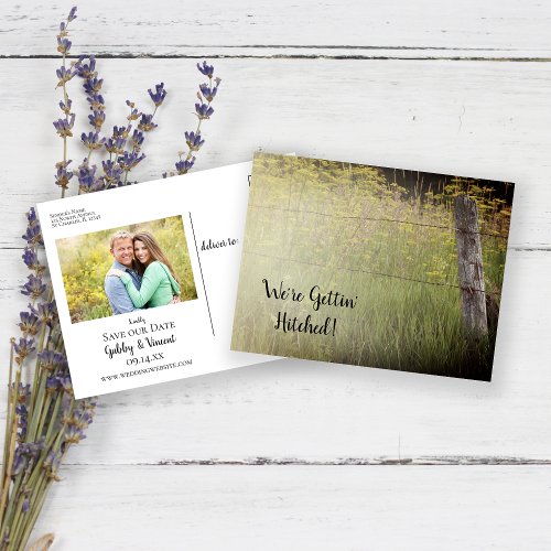 Rustic Fence Post and Wildflowers Country Wedding Announcement Postcard