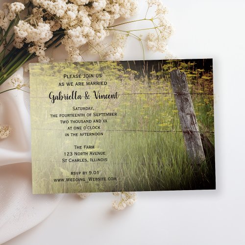Rustic Fence Post and Wildflowers Country Wedding Invitation