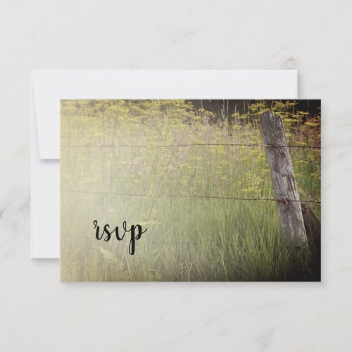 Rustic Fence Post and Wildflowers Country Wedding RSVP Card