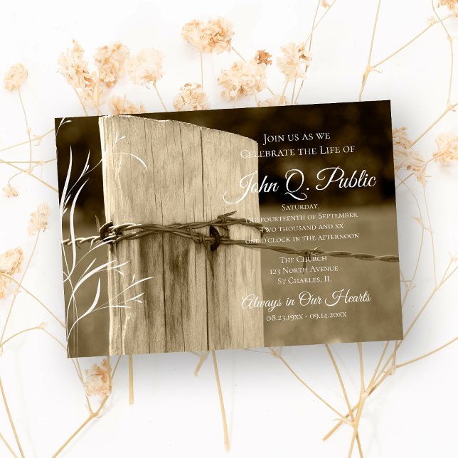 Rustic Fence Post Celebration of Life Memorial Invitation (Creator Uploaded)