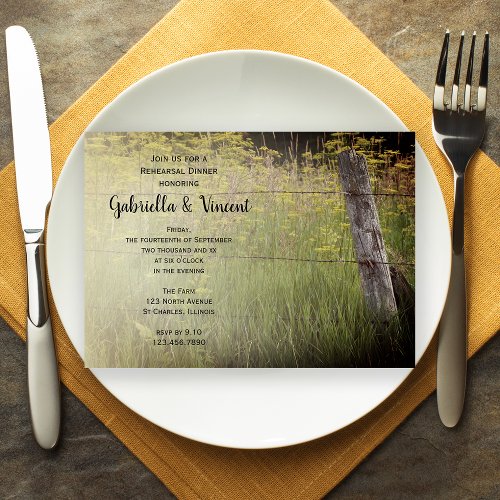 Rustic Fence Post Country Wedding Rehearsal Dinner Invitation