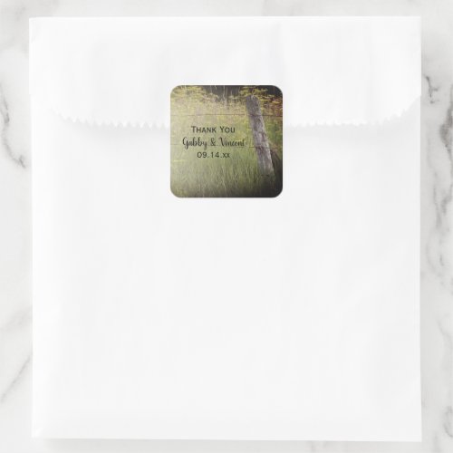 Rustic Fence Post Country Wedding Thank You Square Sticker