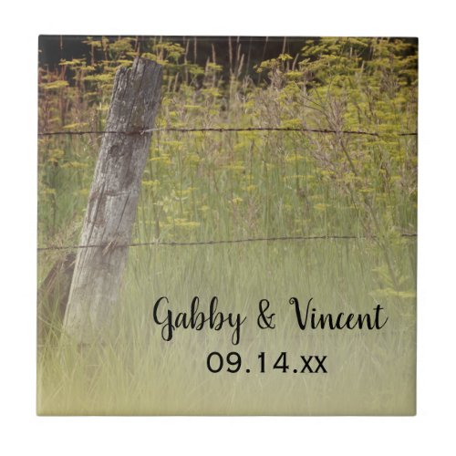 Rustic Fence Post Country Wedding Tile