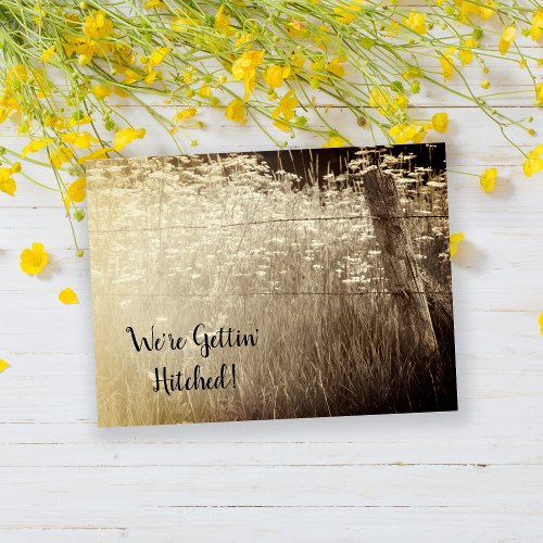 Rustic Fence Post Wildflower Country Sepia Wedding Announcement Postcard